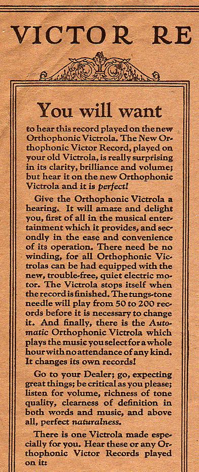 The New Orthophonic Record is surprising in its clarity, brilliance and volume...