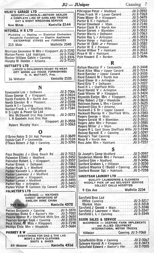 Canning supplementary telephone directory, February 1958, page 7: Milne-Schofield