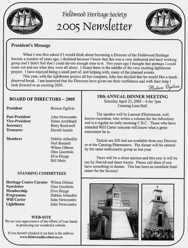 Canning's Fieldwood Heritage Society Newsletter March 2005, page 1
