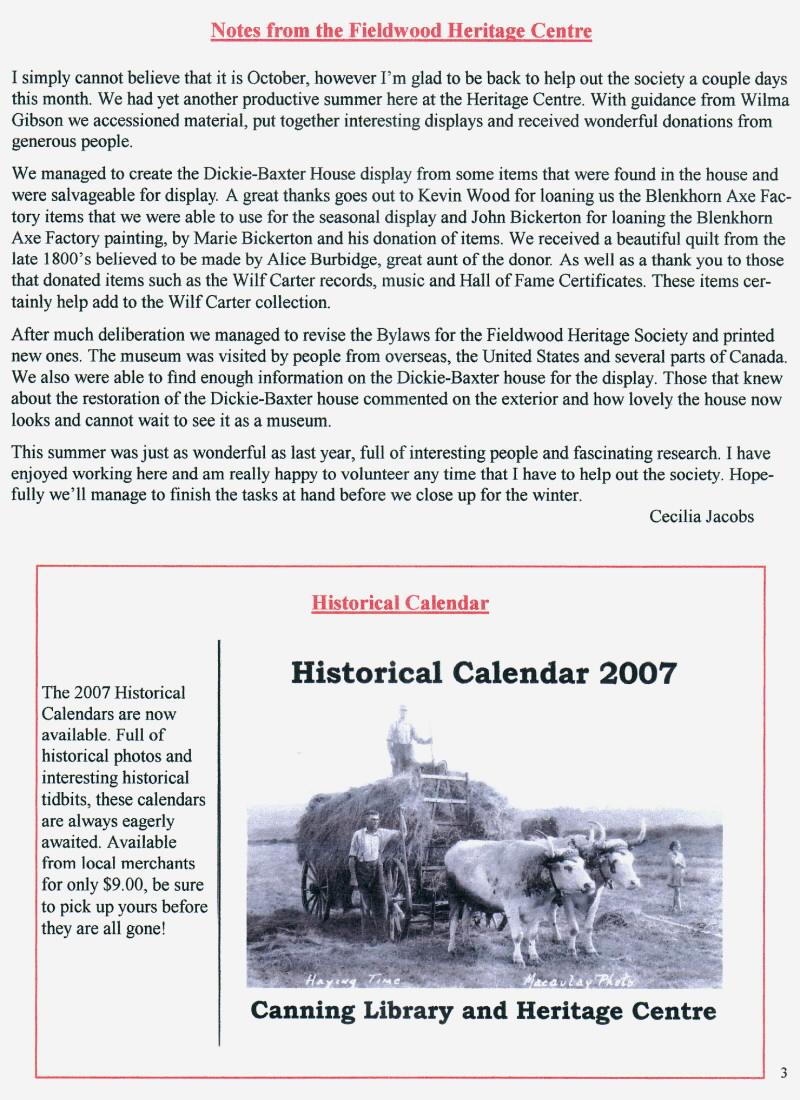 Canning's Fieldwood Heritage Society Newsletter November 2006, page 3