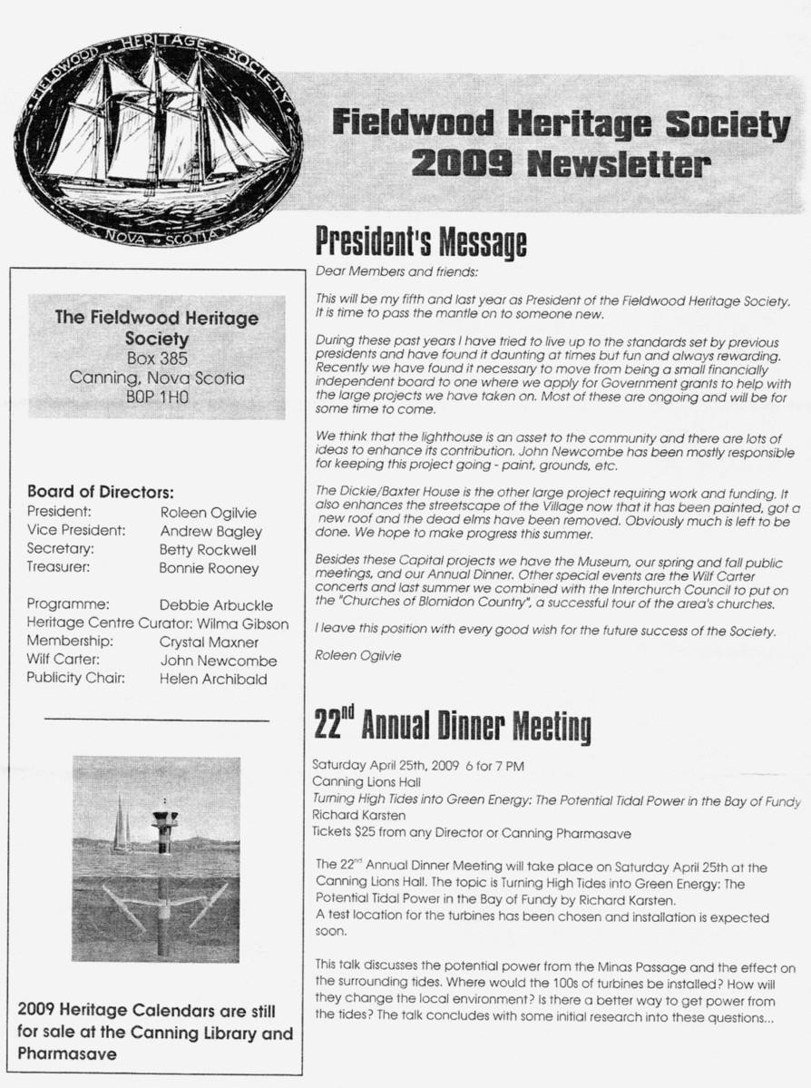 Canning's Fieldwood Heritage Society Newsletter March 2009, page 1