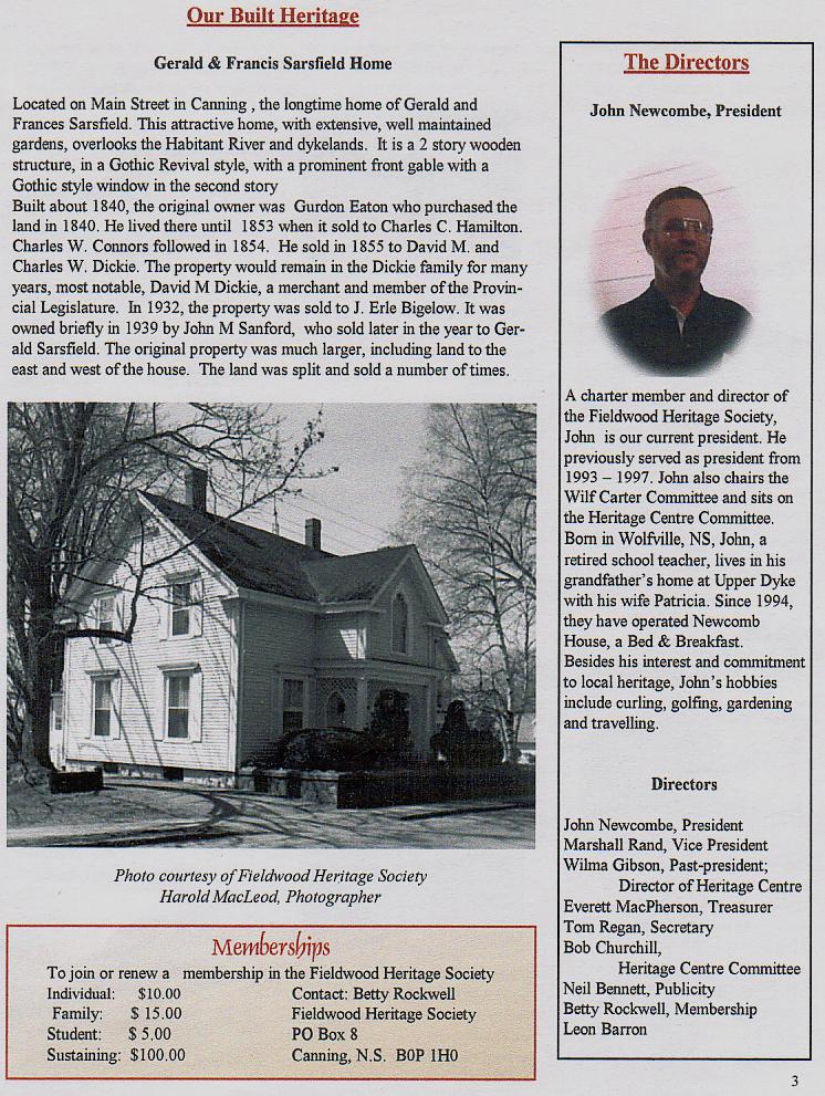 Canning's Fieldwood Heritage Society Newsletter April 2001, page 3