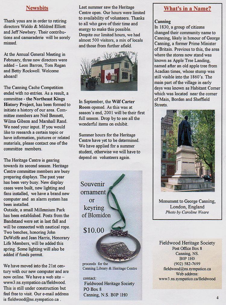 Canning's Fieldwood Heritage Society Newsletter April 2001, page 4