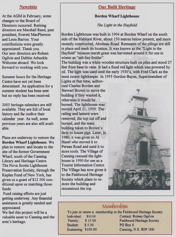 Canning's Fieldwood Heritage Society Newsletter April 2003, page 2