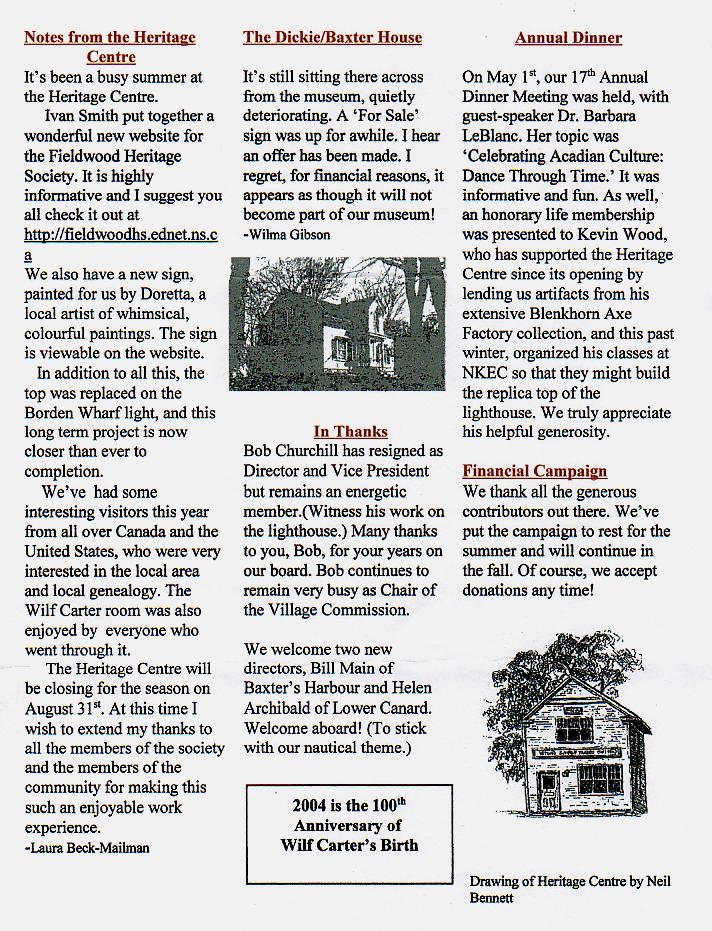 Canning's Fieldwood Heritage Society Newsletter August 2004, page 2