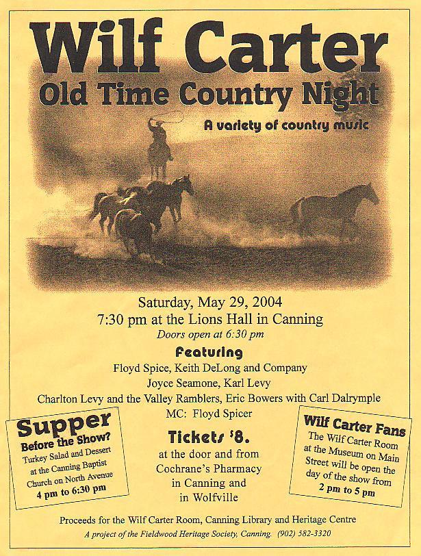 Poster: Wilf Carter Old Time Country Night, 29 May 2004