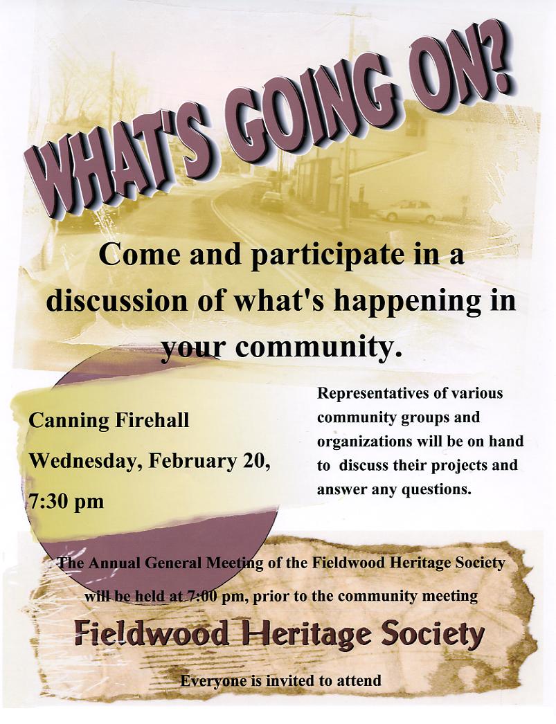 Poster: Fieldwood Heritage Society Annual General Meeting, 20 Feb 2008