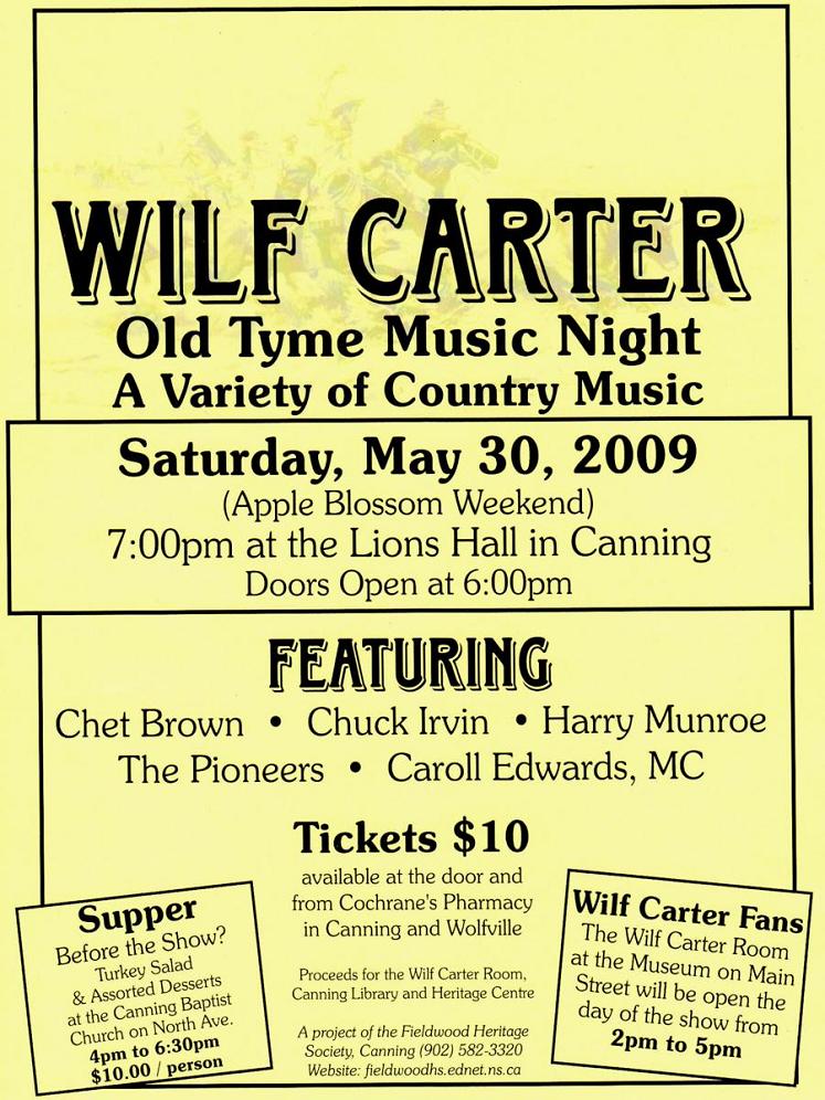Fieldwood Heritage Society: Poster, Wilf Carter Country Music Night, 30 May 2009