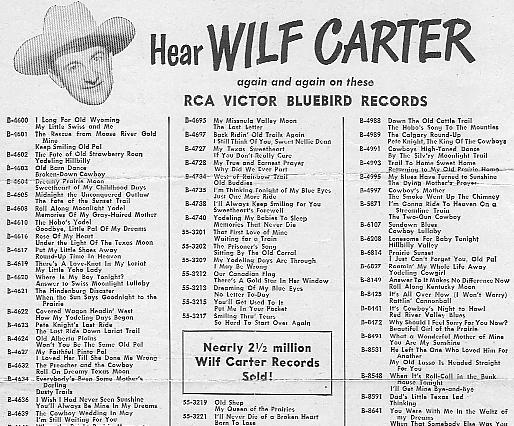 RCA Victor Bluebird - list of Wilf Carter records, circa 1949