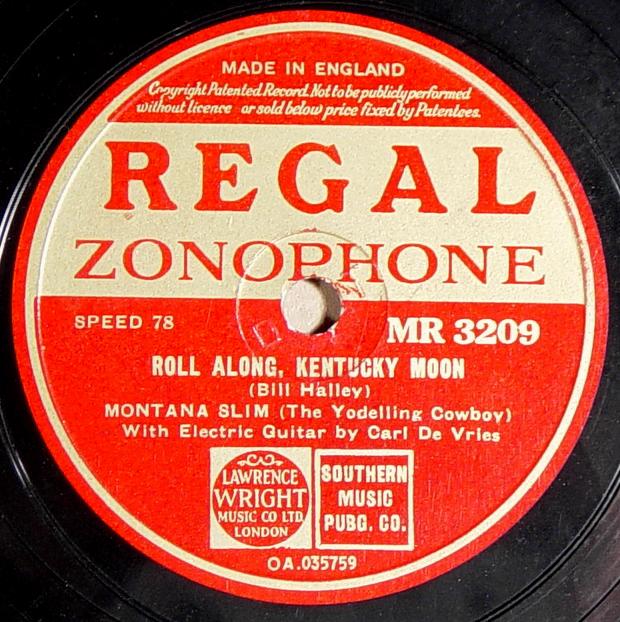 Regal Zonophone MR-3209 78rpm record, Montana Slim, Roll Along Kentucky Moon