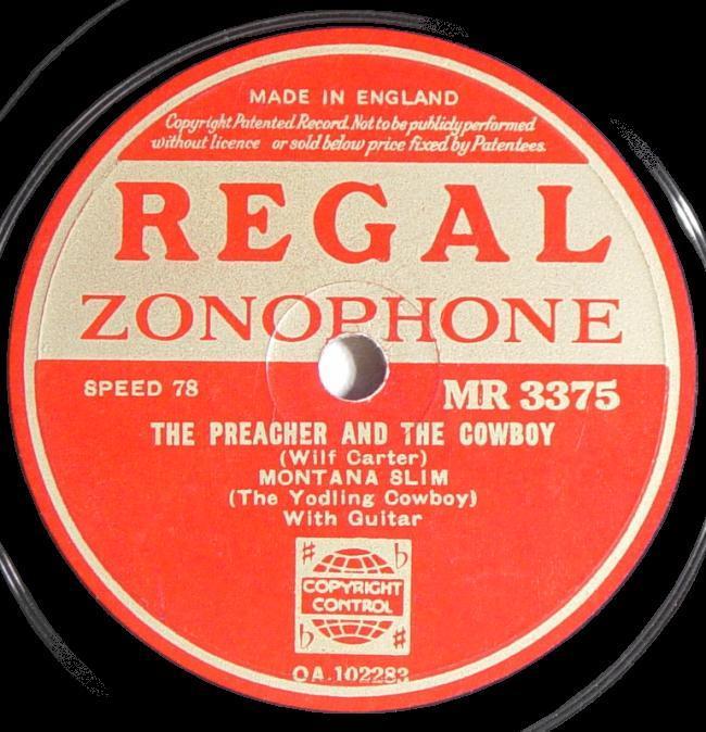 Regal Zonophone MR-3375 78rpm record, Montana Slim, The Preacher and the Cowboy