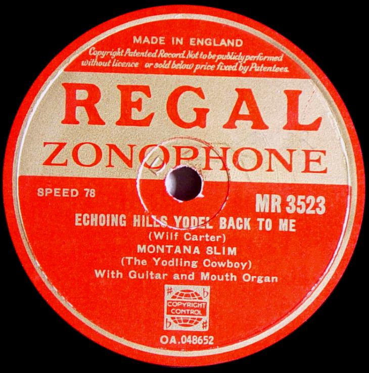 Regal Zonophone MR-3523 78rpm record, Montana Slim, Echoing Hills Yodel Back to Me