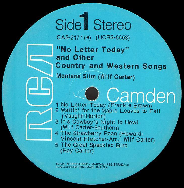 Montana Slim record (United States blue label) 33rpm LP Camden CAS-2171(e) side one