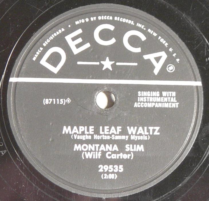 Montana Slim, Decca 29535 78rpm record, Maple Leaf Waltz