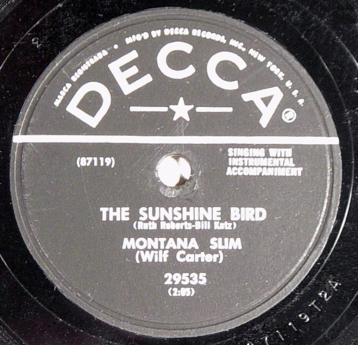 Montana Slim, Decca 29535 78rpm record, The Sunshine Bird