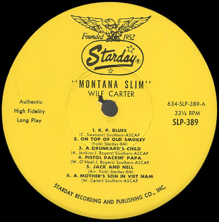 Montana Slim record 33rpm LP Starday SLP-389 side one