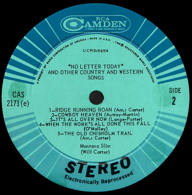 Montana Slim record (United States green label) 33rpm LP Camden CAS-2171(e) side two