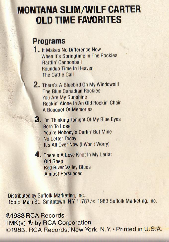 Label: RCA 8-track tape cassette, Montana Slim, Old Time Favorites