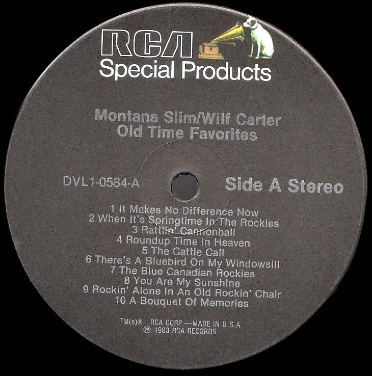 Montana Slim record (United States) 33rpm LP RCA SMI DVL 1-0584 side one