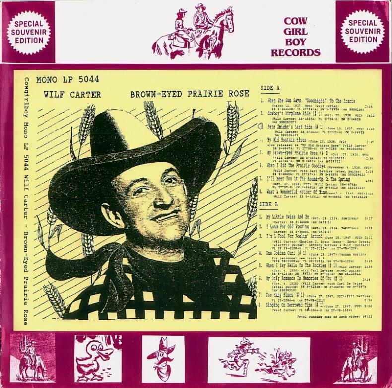 Jacket front: Wilf Carter record 33rpm LP Cowgirlboy 5044