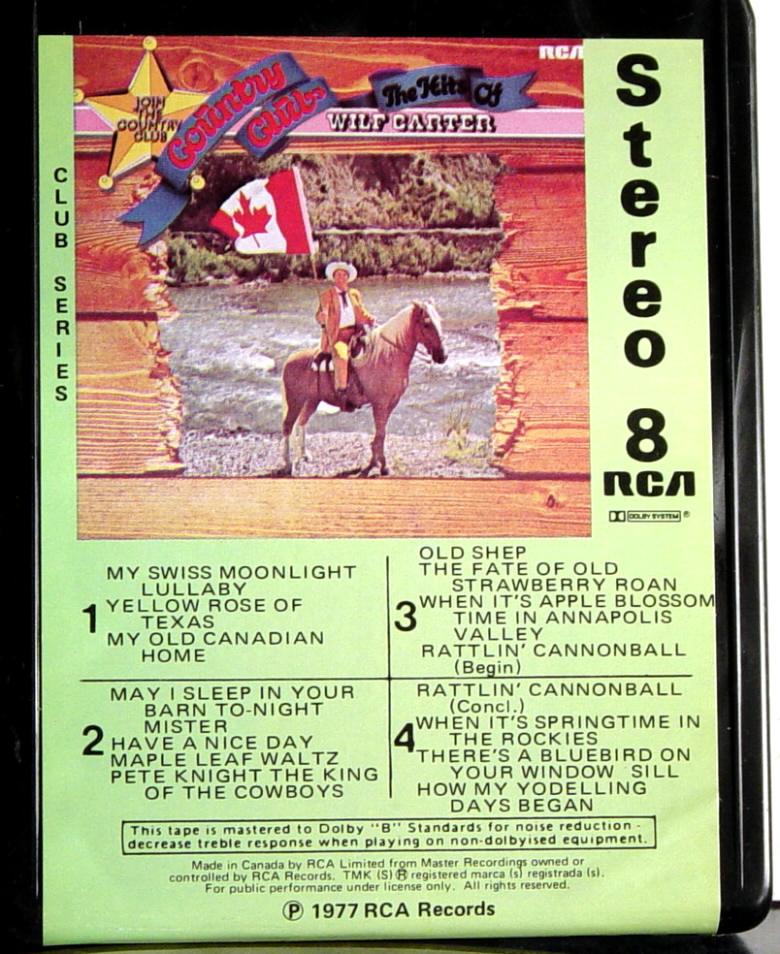 Label: RCA 8-track tape cassette, The Hits of Wilf Carter
